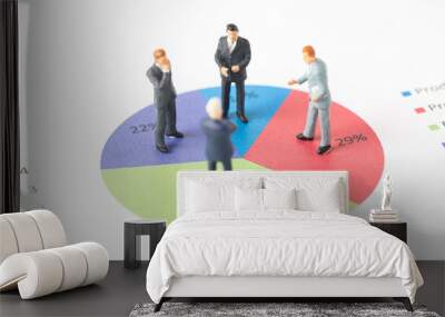 Miniature model of businessman thinking with project for presenting investment concept on graph. Wall mural