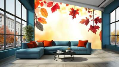 Experience the enchanting beauty of autumn with a high-resolution watercolor background filled with vibrant red, orange, and yellow leaves blending seamlessly into a warm golden atmosphere Wall mural