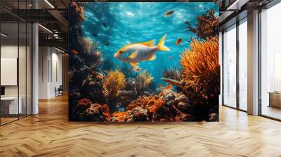  Fish swimming through a vibrant coral reef Wall mural