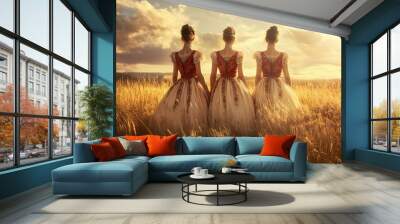  three girls in beautiful bavarian Trachten Wall mural