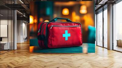 red emergency kit on a table with soft light Wall mural