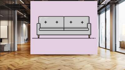 Gray 2 seat sofa. Flat Cartoon Style, Banner, Flyer, Sticker Card Background Wall mural