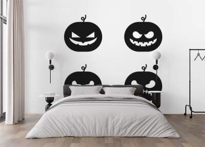 halloween pumpkin black and white icon set vector Wall mural