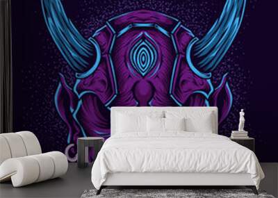 illustration scary japanese demon mask Wall mural