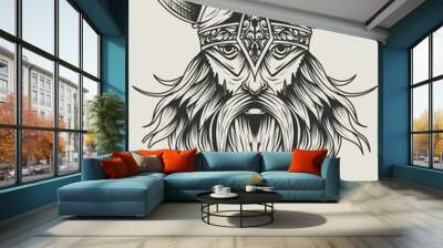 illustration vector monochrome viking head Wall mural