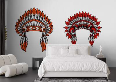 illustration vector set indian apache hat Wall mural