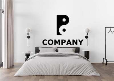 letter b or p yin and yang minimal logo Wall mural