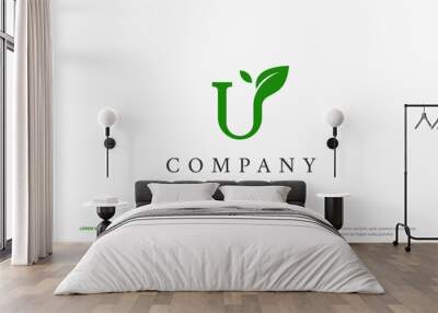 letter u and green leaf logo Wall mural