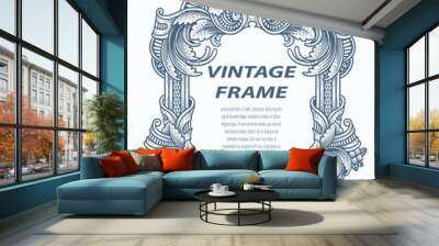 Vintage border frame engraving with antique ornament pattern - Vector Design Wall mural