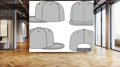 Set of snapback cap vector illustration. Caps mock up editable	 Wall mural