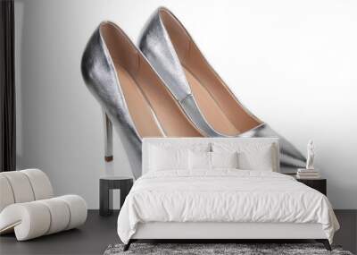 womens silver classic shoes on a white background Wall mural