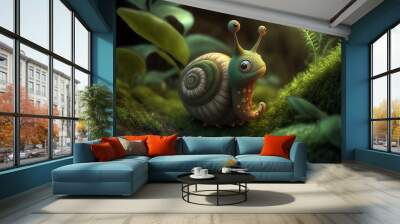 snail on green leaf Wall mural