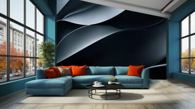 3D Black Wavy Shapes Background Wall mural