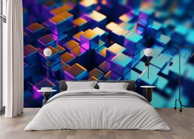 Iridescent Neon Cubes Background Wall mural