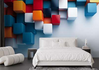 Multi-Colored Cubes on a Light Surface Wall mural