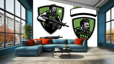 bearded soldier mascot hold assault rifle Wall mural