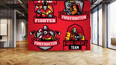 firefighter department badge set Wall mural