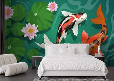 koi fishes swiming in the pond Wall mural