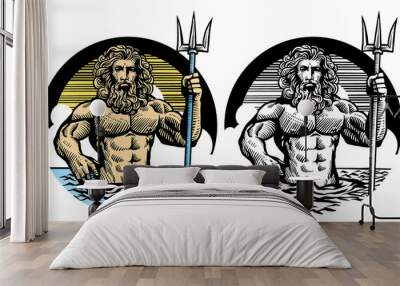 poseidon god in classic pen style Wall mural