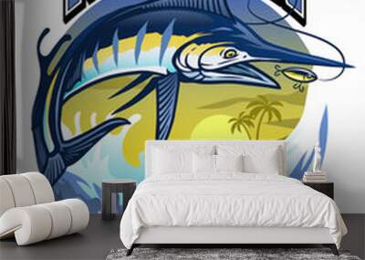 shirt design of fishing the marlin fish Wall mural