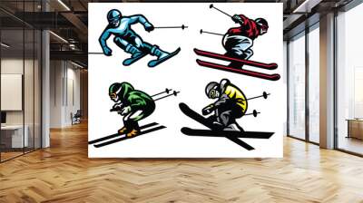 skiing athletes in set Wall mural