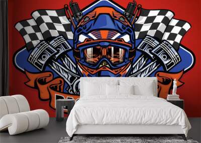 skull wearing motocross helmet racing team Wall mural