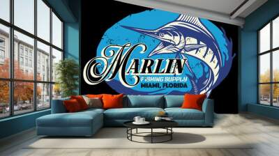 vintage shirt design of marlin fish with grunge texture Wall mural