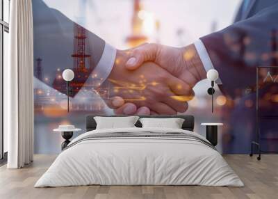 business people shaking hands business cooperation agreement crude oil industry background Wall mural