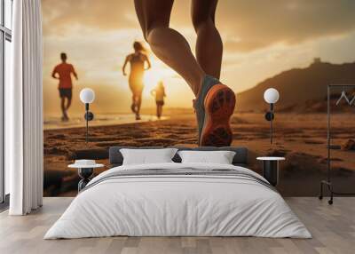 Evening jog on the sandy beach outdoor adventure Exercise closely Wall mural