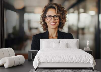 Middle aged female business executive Smiling in the office wearing glasses Wall mural