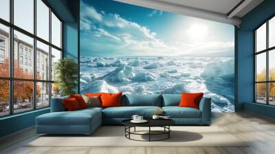 The polar ice caps are melting, global warming, climate change, on a sunny day. Wall mural