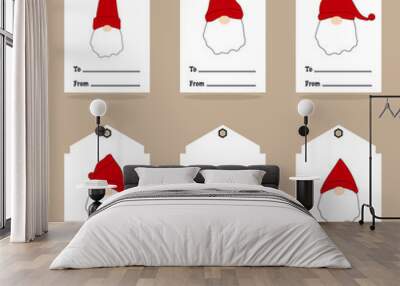 Santa Claus doodle gift tags set. Vector merry christmas greetings elements on white background. Wall mural