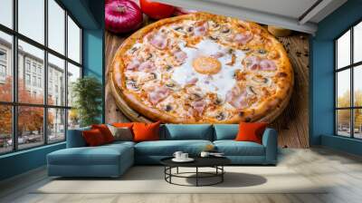 Carbonara pizza with bacon Wall mural