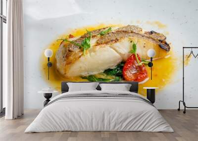 halibut steak on plate Wall mural