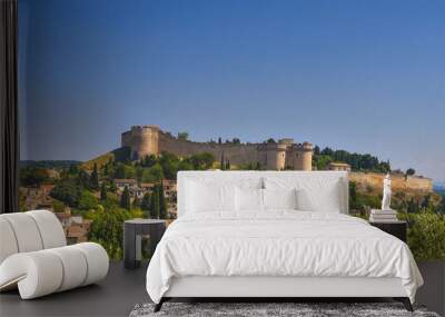 Aerial view of Saint Andre Fort and Benedictine Abbey (12th century) on mount Andaon in Villeneuve-les-Avignon, France. Wall mural