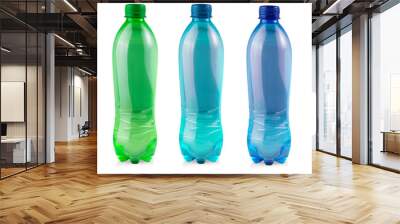 Set of Plastic colored bottles of water isolated on white background Wall mural