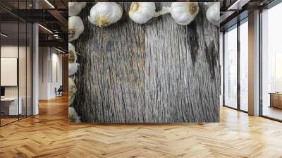 Garlic on Rustic Wood Background Wall mural