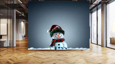 Christmas winter background with snowman Merry christmas and happy new year greeting card with copy-space. Wall mural