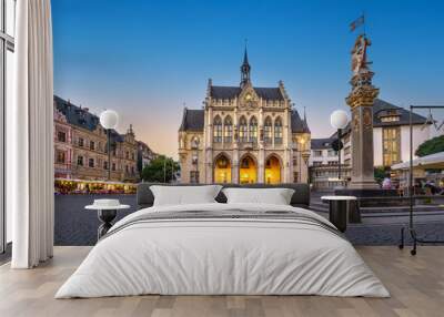 Panorama of Fischmarkt square with historic Town Hall in Erfurt, Germany Wall mural