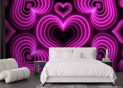 Pink neon hearts. 3D illustration Background Wall mural