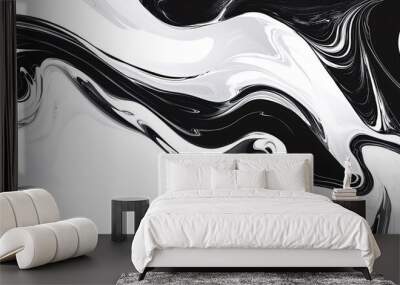 Abstract black and white swirling liquid marble pattern. Wall mural