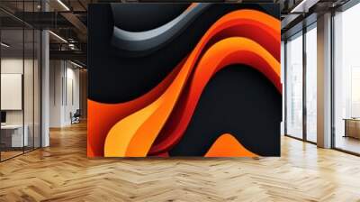 Abstract orange and grey waves against a black background. Wall mural