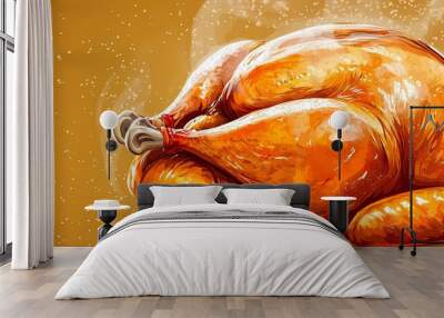 Closeup of a roasted turkey with crispy skin and steam rising. Wall mural