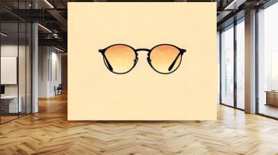 Round sunglasses with gradient orange lenses on a beige background. Wall mural