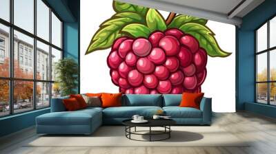 Single Red Raspberry with Leaves. Wall mural