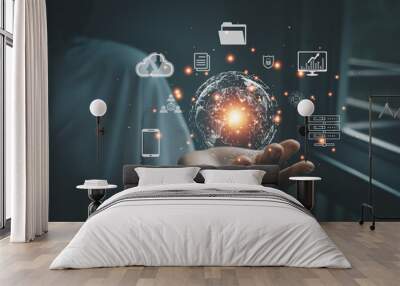 Transformation technology strategy, adoption of technology in business in the digital age, new technology big data and business process strategy, internet online concept. Wall mural