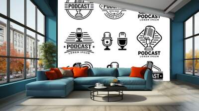 Podcast radio icon. Studio microphone. Webcast audio record concept logo. Podcast with microphone logo inspiration. design template, vector illustration Wall mural