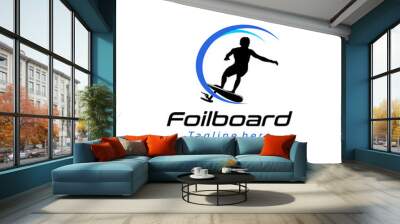 silhouette of a person riding foilboard, foilboard logo design template vector illustration , hydrofoil board sport logo,  Wall mural