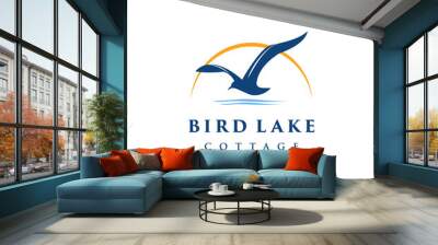 vector logo design bird lake cottage . stork bird , real-estate illustration template idea company business Wall mural