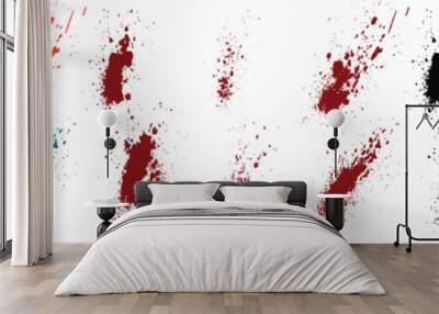 Vector paint blood splash grunge green, pink, purple, red, black, blue color brush stroke design set Wall mural